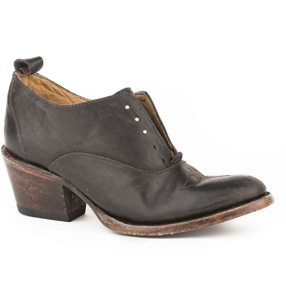 Women's Stetson Fern Leather Boots handcrafted chocolate with stacked heel and leather sole