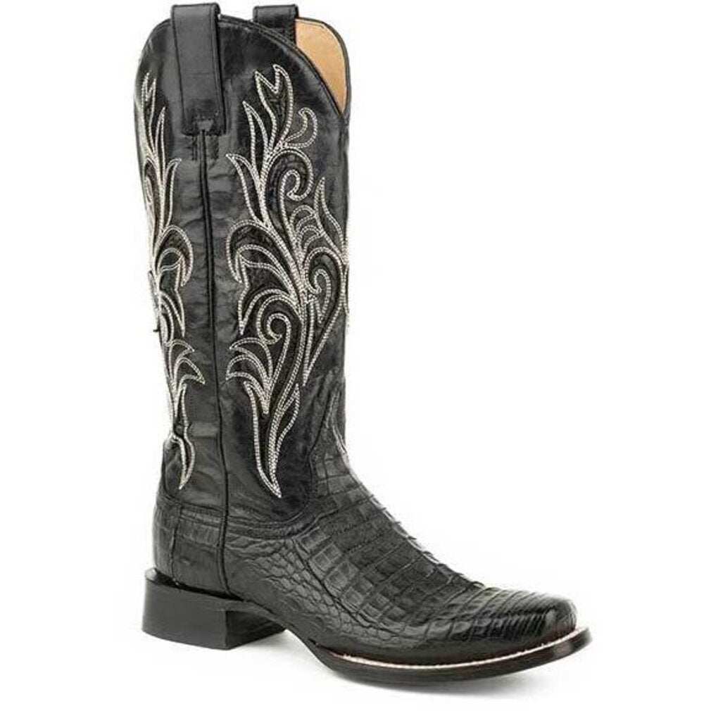 Women's Stetson Clarisa black Caiman belly boots with 13" shaft and leather sole