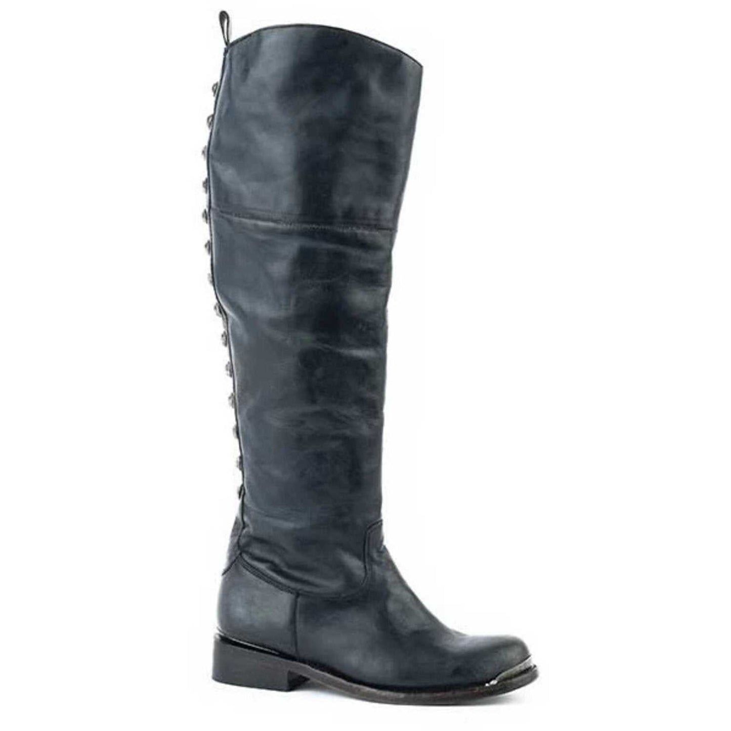 Women's Stetson Era Boots handcrafted black over-the-knee leather boots with round toe and studded back shaft