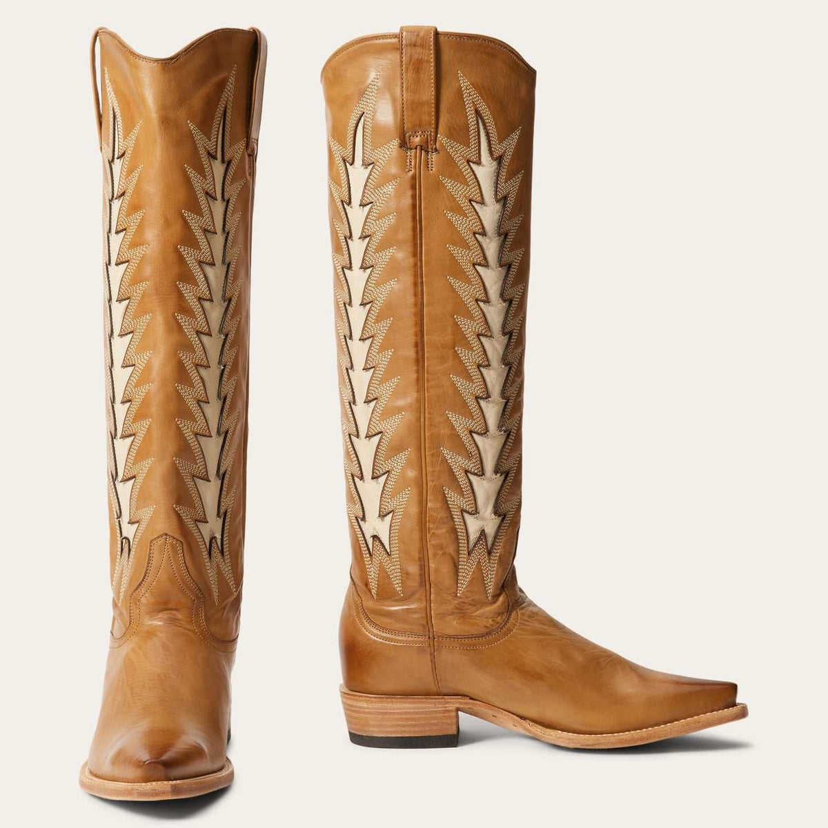 Women's Stetson Johnnie leather boots with gold calf vamp and 16" shaft handcrafted cowboy style
