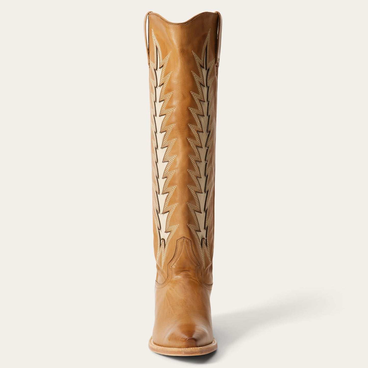 Women's Stetson Johnnie Leather Boots handcrafted gold calf with vintage flame design and stacked heel