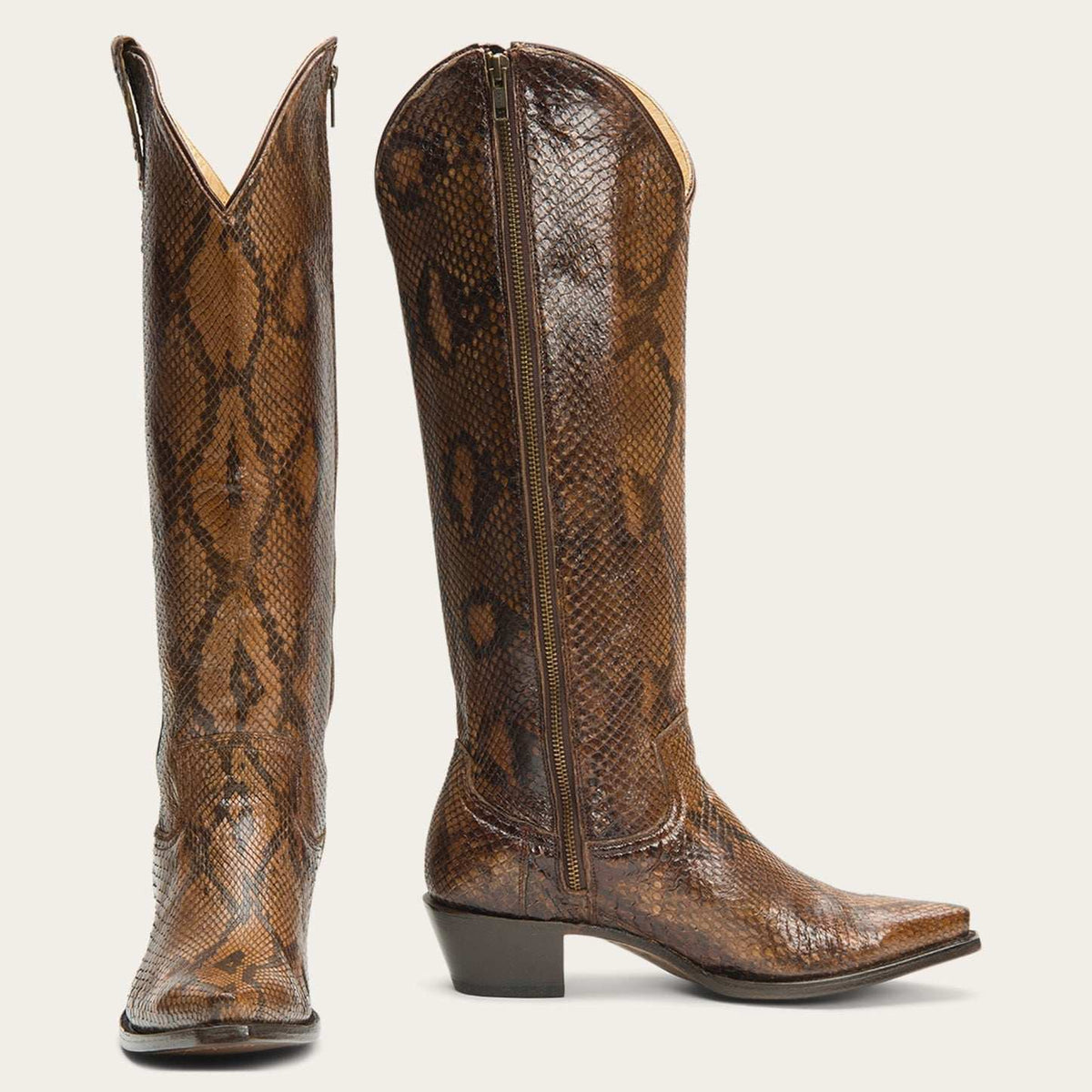 Women's Stetson Yasmin Python Boots handcrafted brown leather with 18" shaft and snip toe