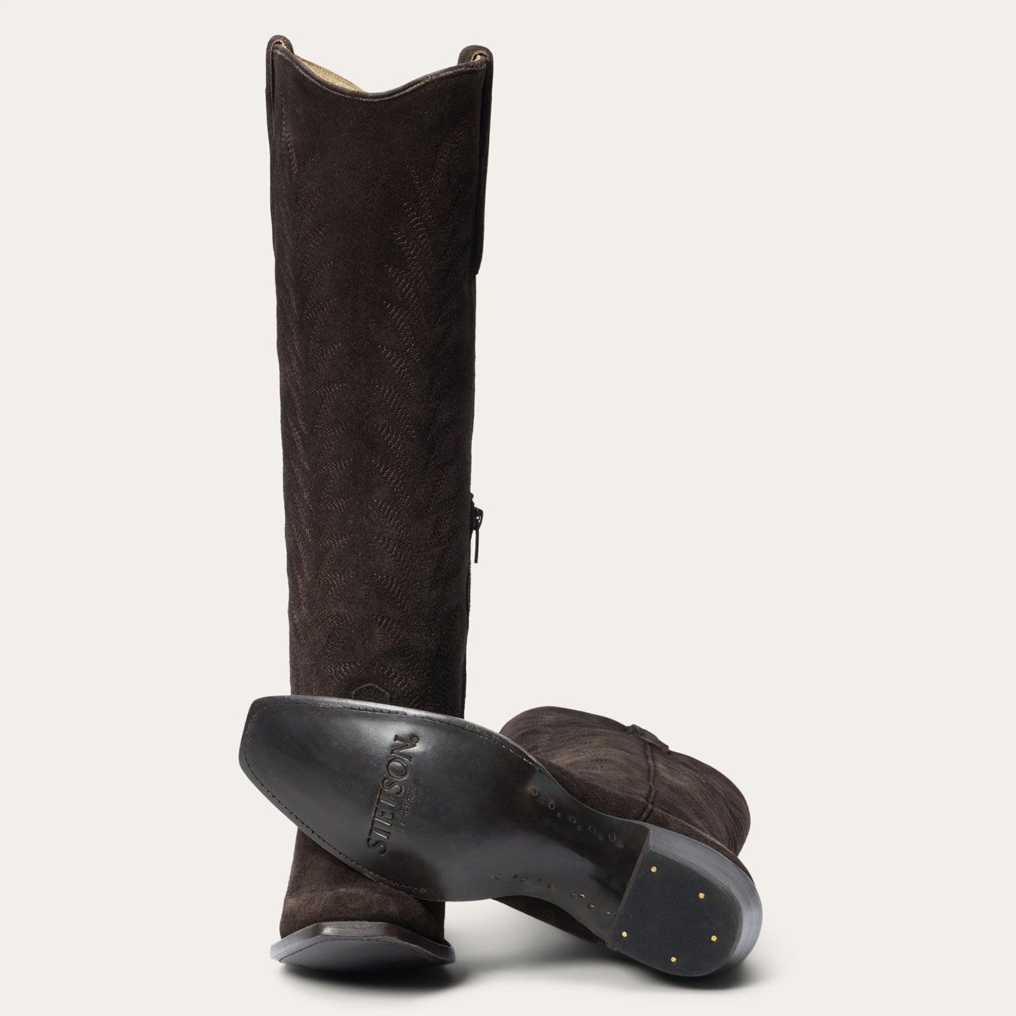 Women's Stetson Sissy Suede Boots Square Toe Handcrafted Brown