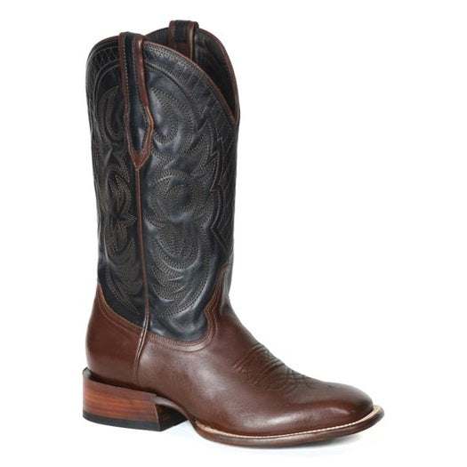 Men's Stetson Fargo Boots brown handcrafted square toe leather boots with black shaft