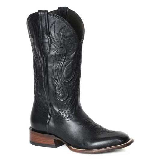 Men's Stetson Canyon black leather boots with square toe and handcrafted detailing