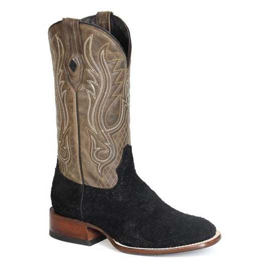 Men's Stetson River Horse black hippopotamus leather boots with square toe and handcrafted detailing