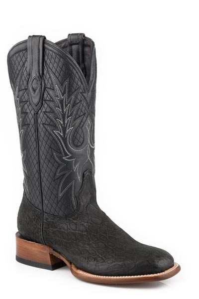 Men's Stetson Grator Alligator Boots black nubuck leather 13-inch shaft handcrafted with intricate stitching and brass nails