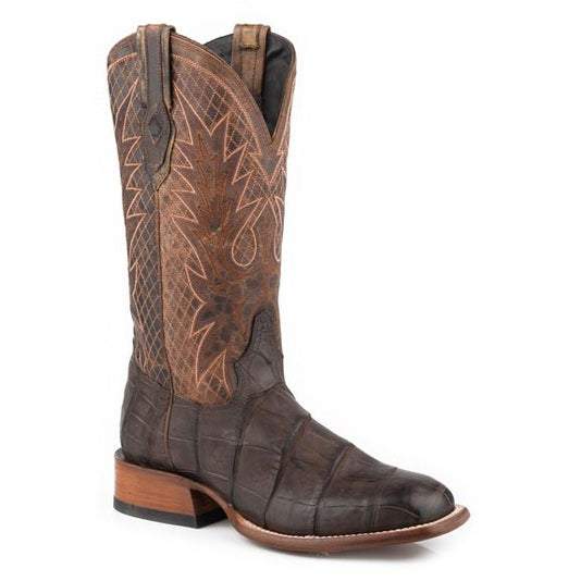 Men's Stetson Grator Nubuck Alligator Boots brown handcrafted western style boots