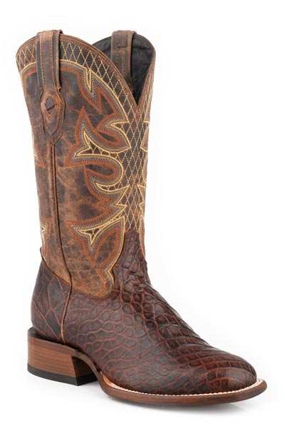 Men's Stetson Grator Alligator Boots in cognac with 13" shaft and intricate stitching
