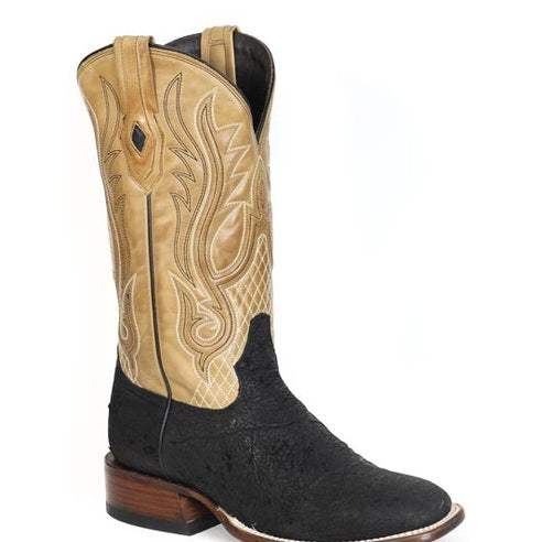 Men's Stetson Thunder Elephant black boots with square toe and handcrafted leather detailing