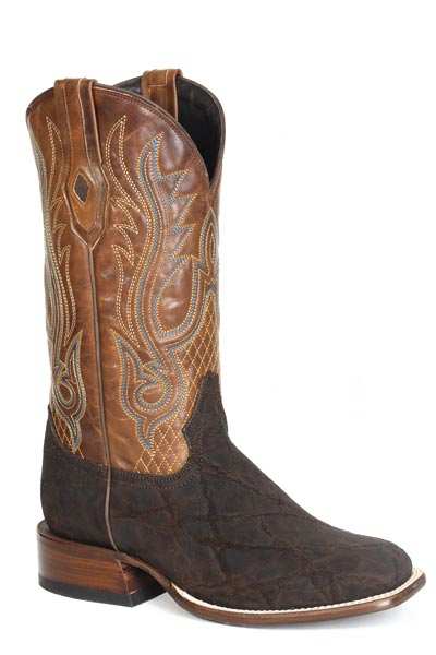 Men's Stetson Thunder Elephant Boots brown leather 13-inch shaft handcrafted with intricate stitching