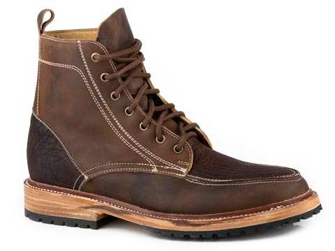 Men's Stetson Chukka handcrafted brown bull leather boots with memory foam insole and lug sole
