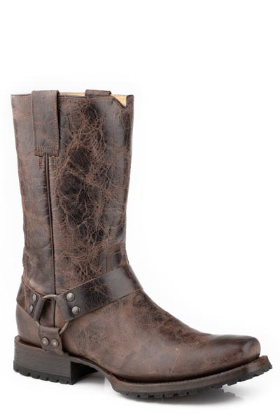 Men's Stetson Hertiage Harness Biker Leather Boots Handcrafted Brown