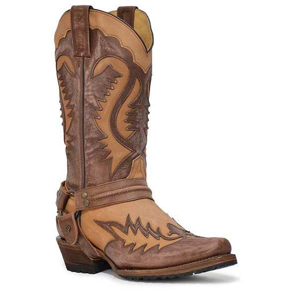Men's Stetson Outlaw Boots washed brown leather lug sole handcrafted cowboy boots