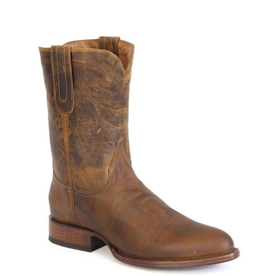Botas Stetson Cash Roper para hombre con punta redonda, hechas a mano, color tostado