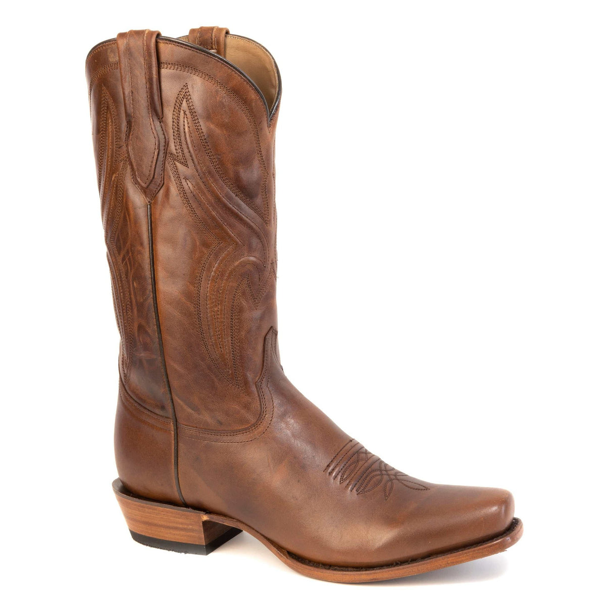 Men's Stetson Masterson handcrafted brown leather cowboy boots with square toe and 13-inch shaft