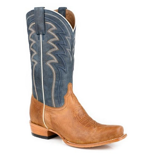 Men's Stetson Knox Leather Boots Square Toe Handcrafted Brown