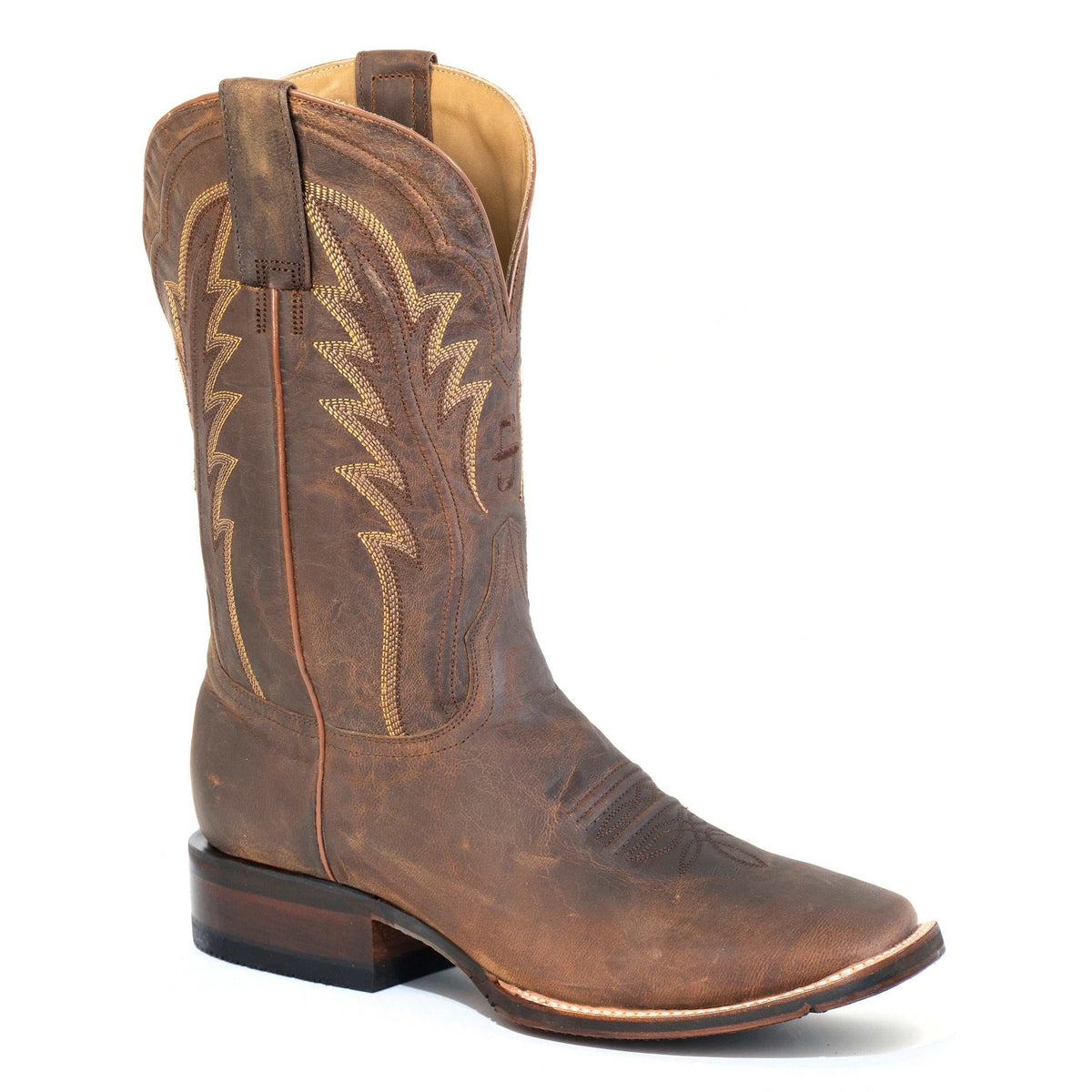 Men's Stetson Cimarron Goat Boots handcrafted brown square toe leather