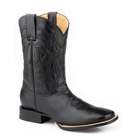 Botas Stetson Garrett para hombre con punta cuadrada, hechas a mano en color negro