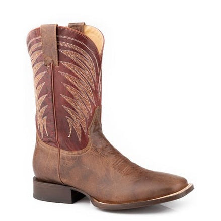 Botas Stetson Brody para hombre con punta cuadrada, hechas a mano en marrón