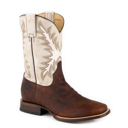 Botas Stetson Cole para hombre con punta cuadrada, hechas a mano, color marrón