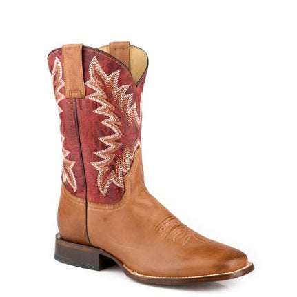 Botas Stetson Cole para hombre con punta cuadrada, hechas a mano, color tostado