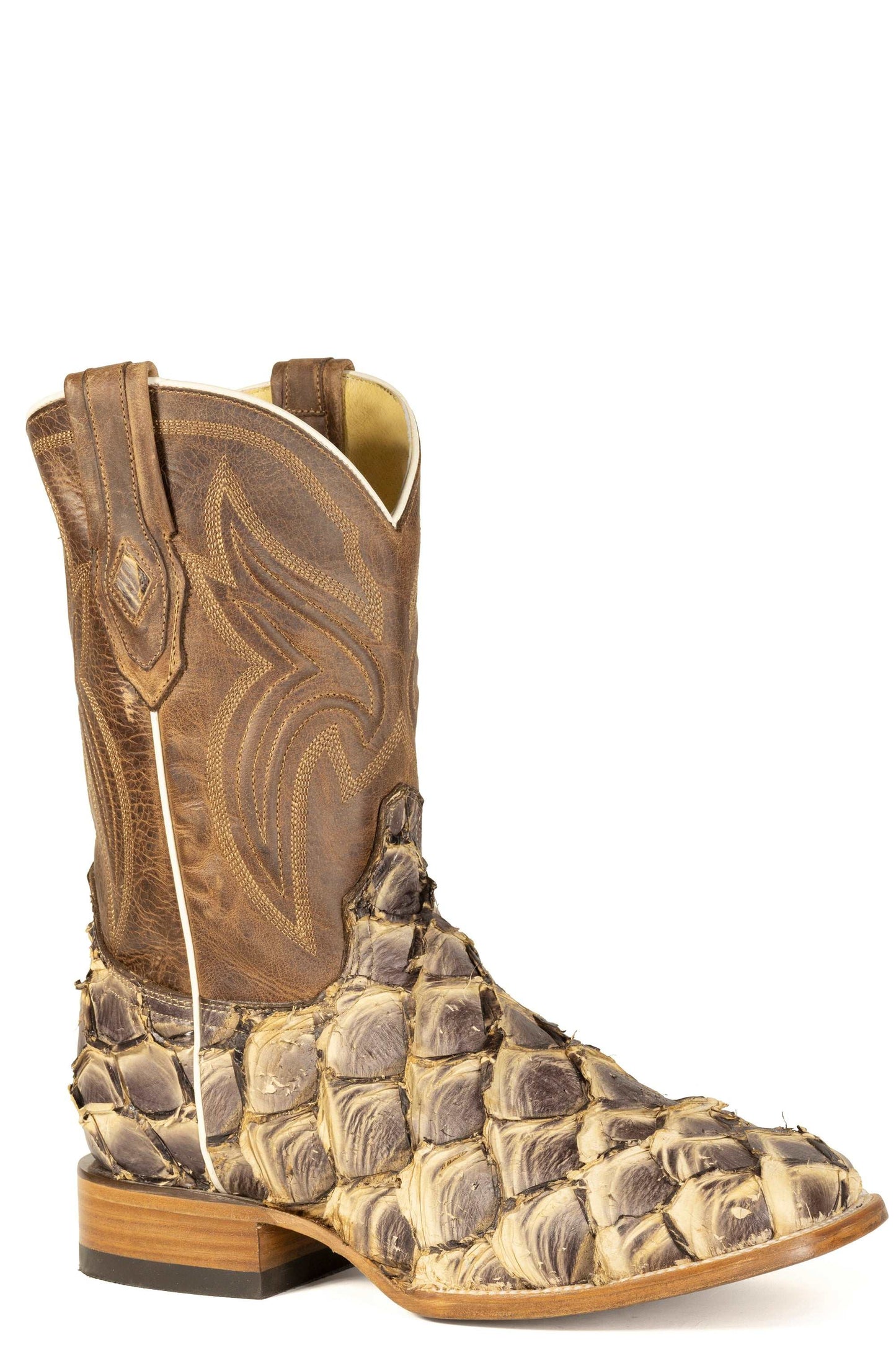 Men's Stetson Pirarucu Fish Fish Boots Handcrafted Square Toe Tan