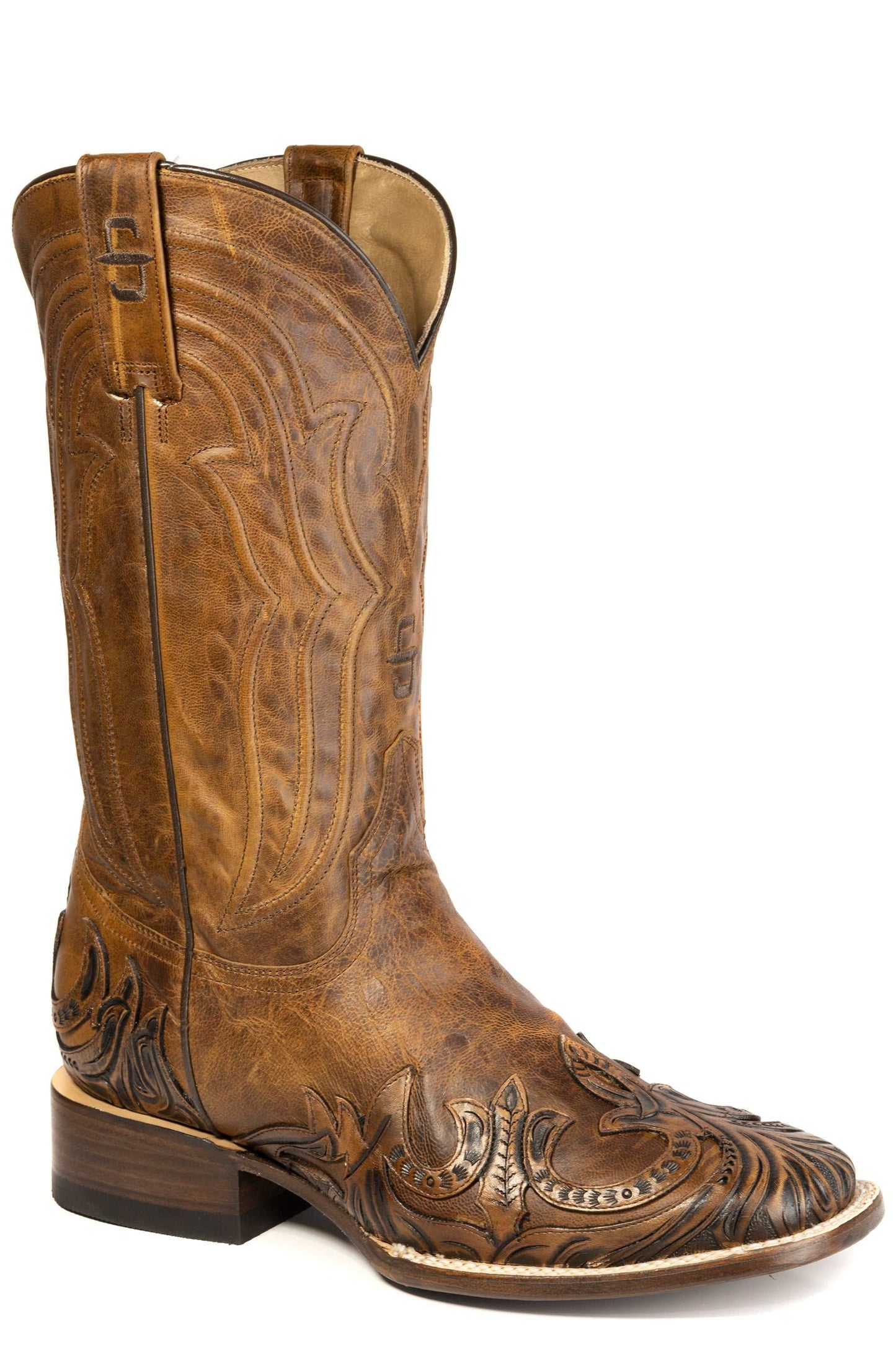Men's Stetson Hollis Leather Boots handcrafted brown square toe vintage wing tip