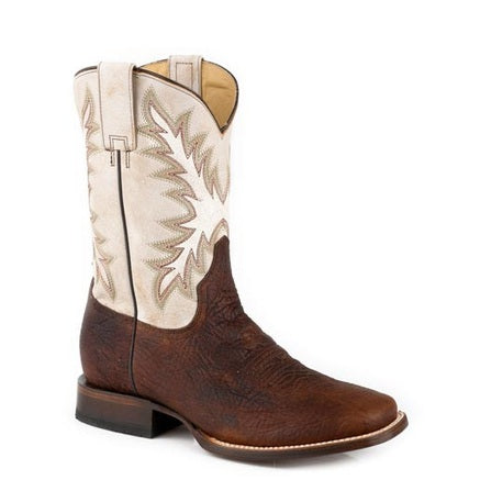 Botas Stetson Cole para hombre con punta cuadrada, hechas a mano, color marrón