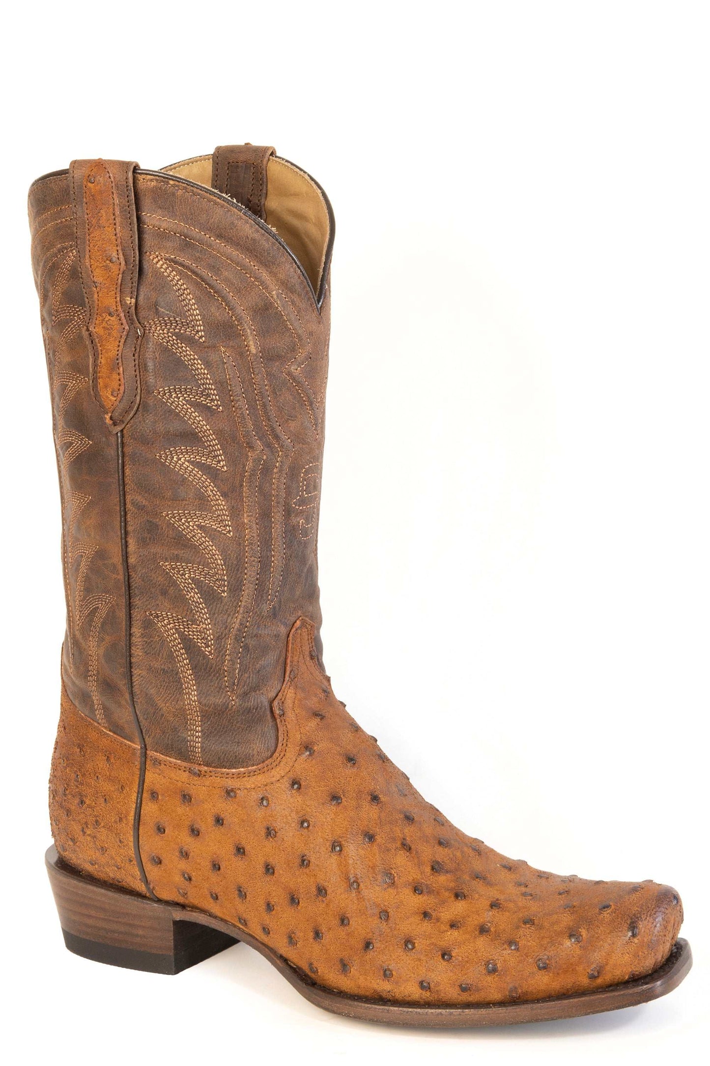 Men's Stetson Garrison Ostrich Boots Handcrafted Square Toe Tan