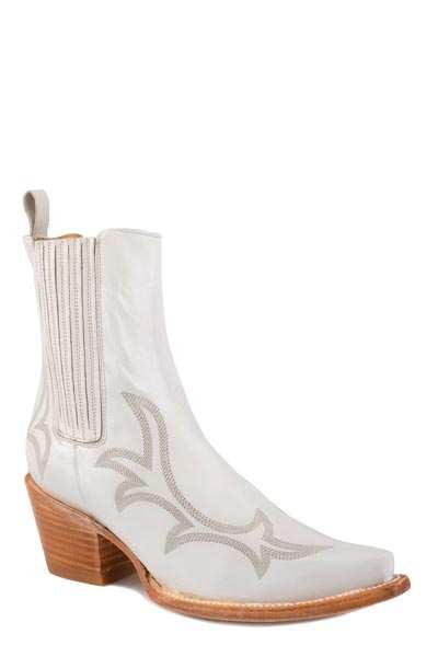 Women's Stetson Greta ankle leather boots with snip toe and unique embroidery in cream calfskin