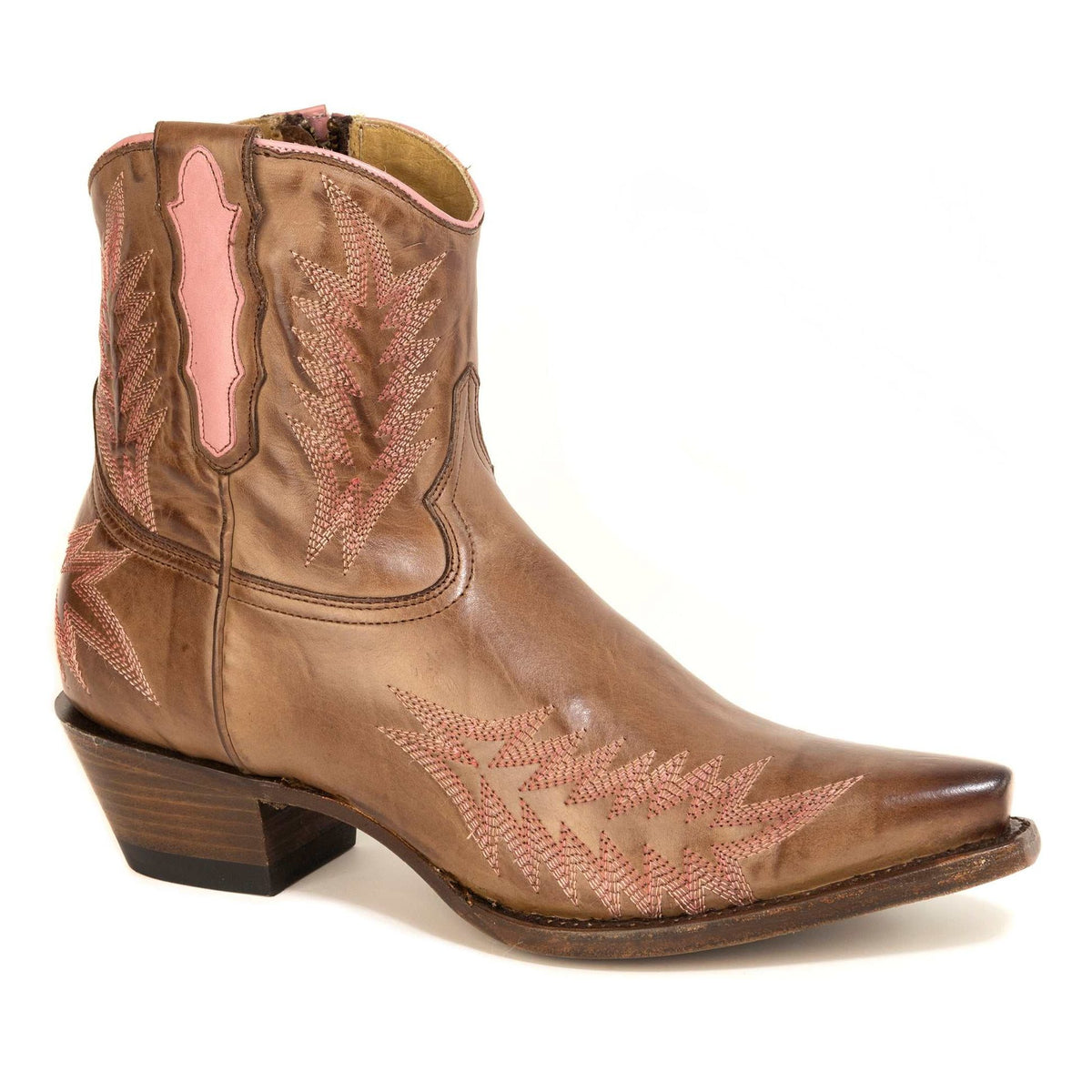 Women's Stetson Clara brown leather handcrafted snip toe boots with 7" shaft and unique embroidery