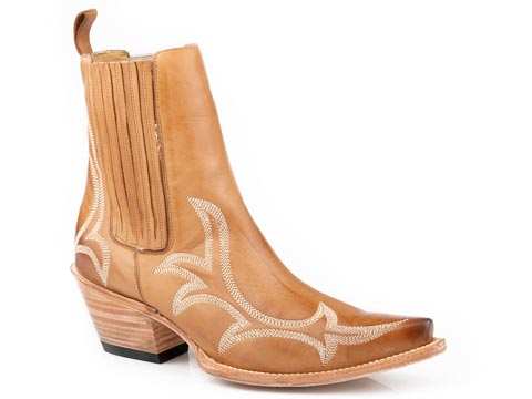 Women's Stetson Greta ankle brown leather boots with snip toe and embroidery