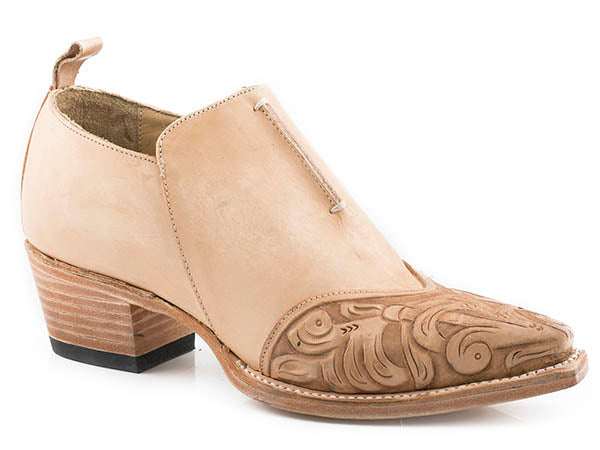 Women's Stetson Phoebe brown handcrafted ankle leather boots with snip toe and stacked heel