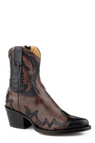 Women's Stetson Sasha ankle leather boots in chocolate with handcrafted vintage finish and wing tip design