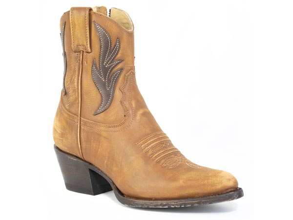 Women's Stetson Eliza Brown Leather Snip Toe Boots with 7" Shaft and Stacked Heel