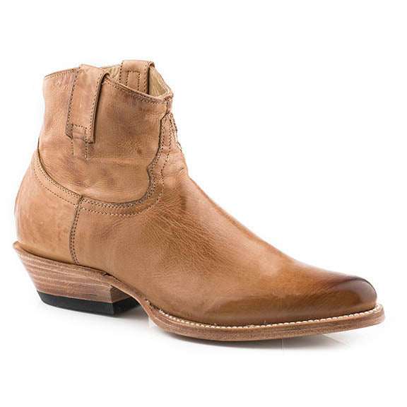 Women's Stetson Nellie Boots handcrafted tan leather with burnished gold calf vamp and stacked heel