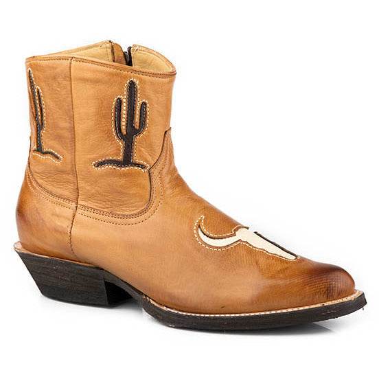 Women's Stetson Tempe ankle leather boots in burnished gold with handcrafted details