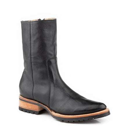 Women's Stetson Jenna ankle leather boots black snip toe handcrafted with lug sole and stacked heel