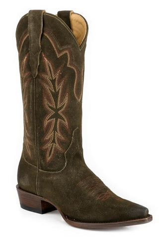 Women's Stetson Casey Suede Boots Snip Toe Handcrafted Olive
