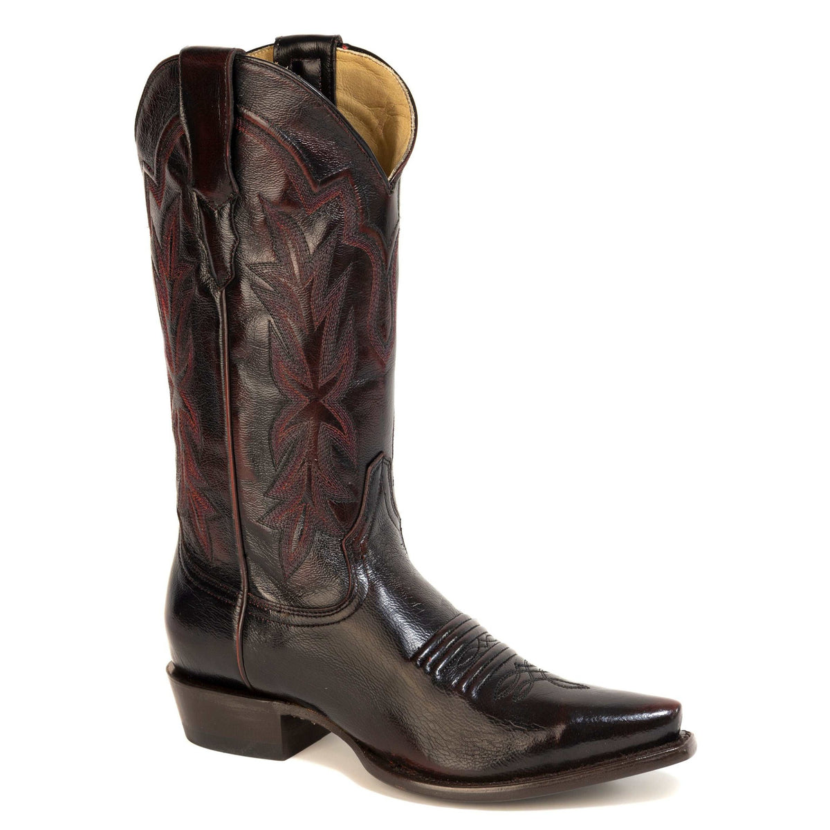 Women's Stetson Casey Leather Boots in Black Cherry with embroidered shaft and snip toe design