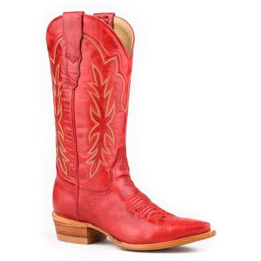 Women's Stetson Casey leather boots in cherry red with unique embroidery and leather sole
