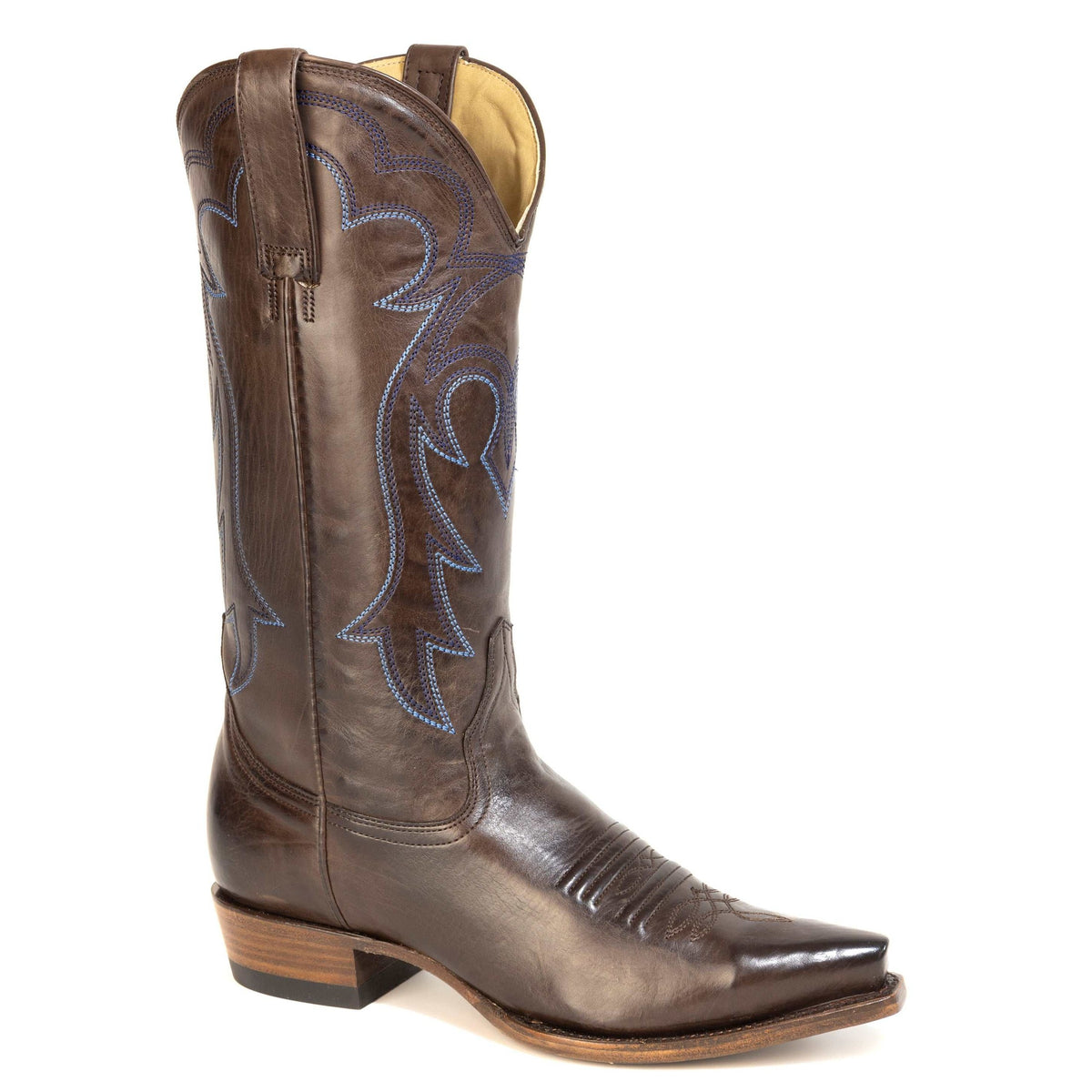 Women's Stetson Indigo leather boots with snip toe and embroidered 13" chocolate shaft