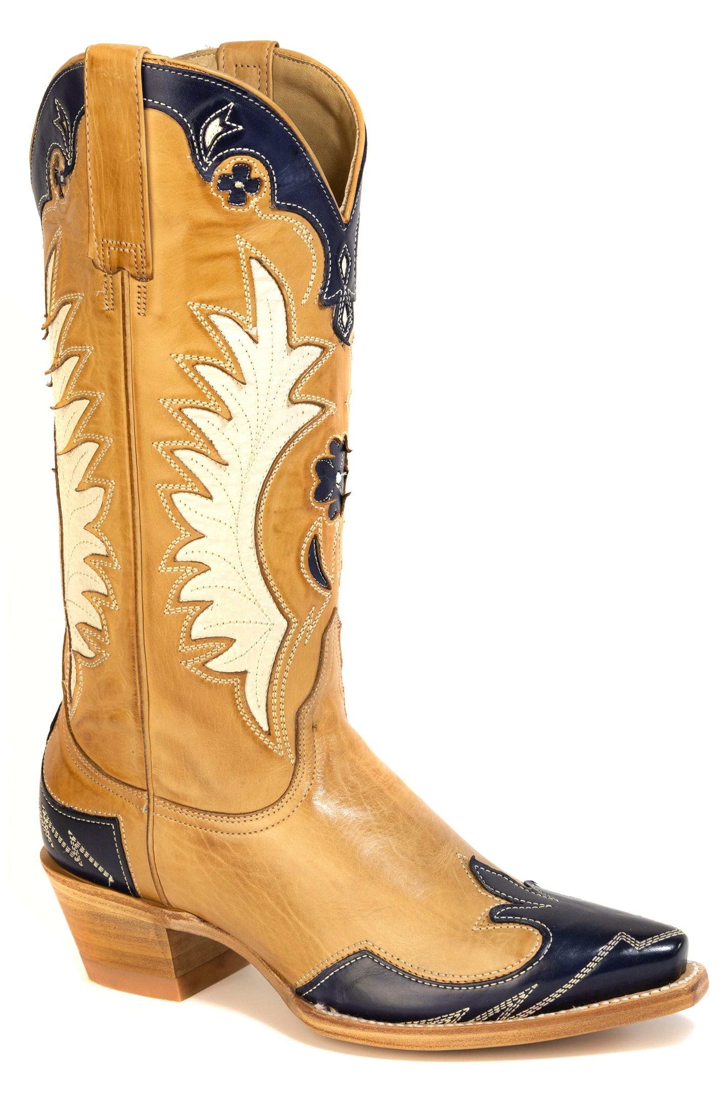Women's Stetson Bonnie Leather Boots handcrafted gold calf snip toe with unique corded shaft design