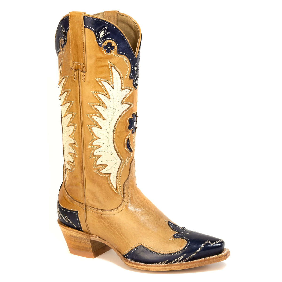 Women's Stetson Bonnie Leather Boots handcrafted gold calf snip toe with unique corded shaft design