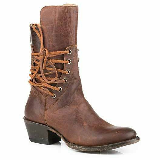 Women's Stetson Emory handcrafted brown leather cowboy boots with 10" shaft and side zipper