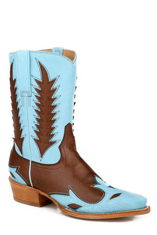 Women's Stetson Beth Leather Boots Snip Toe Handcrafted Blue