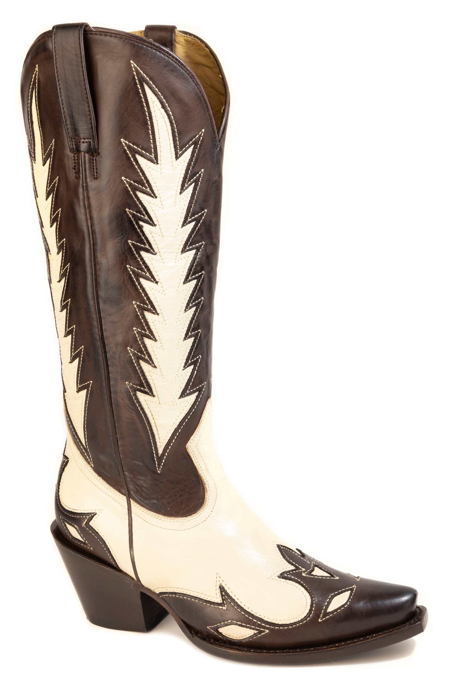 Women's Stetson Naomi leather boots handcrafted snip toe chocolate calfskin with vintage wingtip design