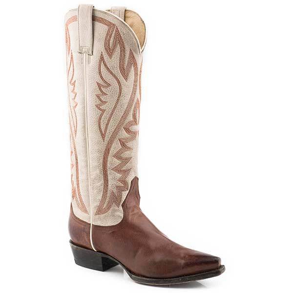 Women's Stetson Liv Leather Boots in cognac with unique embroidery and vintage finish