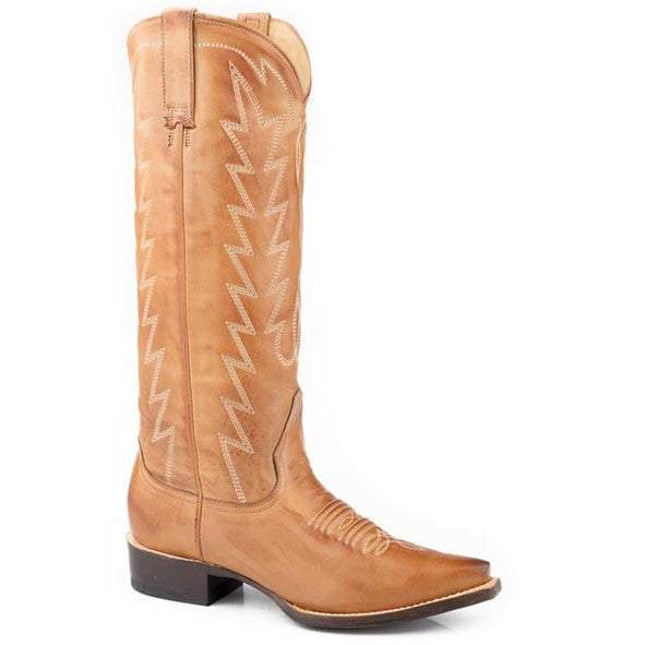 Women's Stetson Dove Leather Boots handcrafted brown snip toe cowboy style